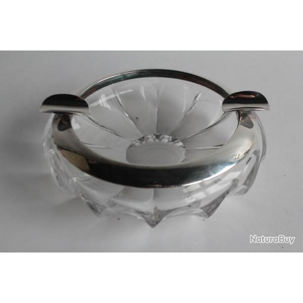 Cendrier cristal et argent massif
