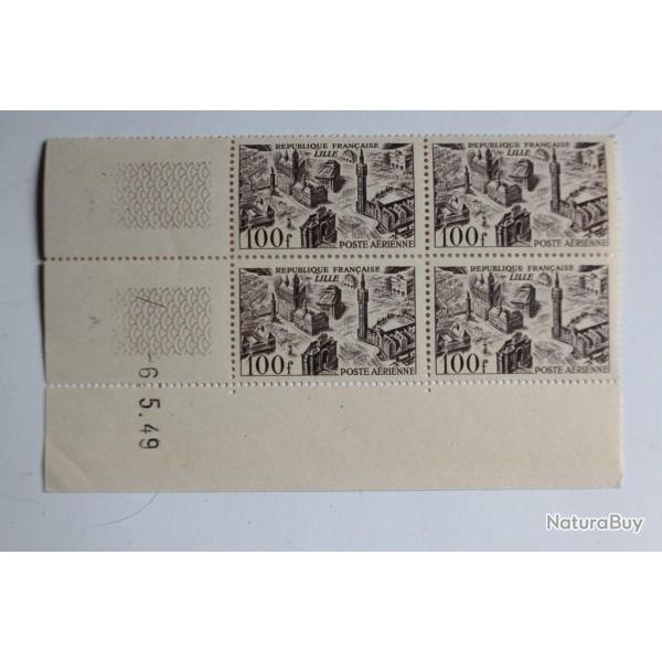 Timbres France bloc x4 poste a�rienne 100f Lille N�24 dat� neuf