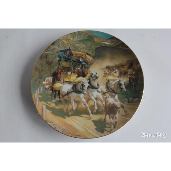 Assiette porcelaine Diligence Poste Saint-Gotthard Rudolf Koller Suisse