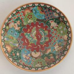 Assiette émaux cloisonnés Papillons éventails Japon