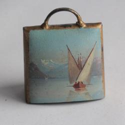 Ancienne cloche peint paysage Souvenir Montagne Suisse lac léman