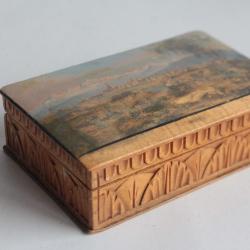 Boite en bois peint paysage Souvenir Montagne Suisse 1850