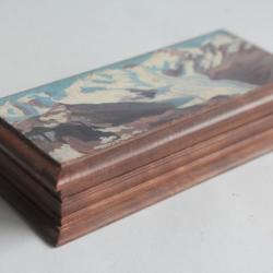 Boite en bois peint paysage Souvenir Montagne Suisse