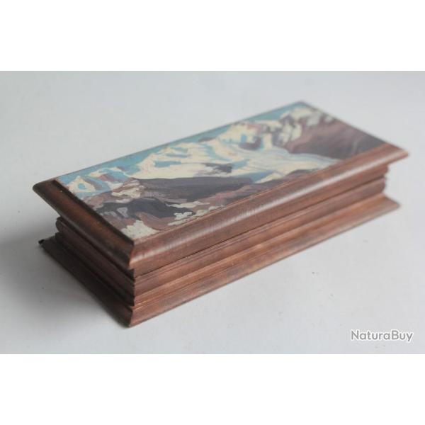 Boite en bois peint paysage Souvenir Montagne Suisse