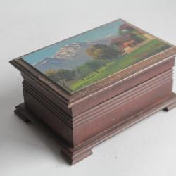 Boite en bois peint paysage Souvenir Montagne Suisse