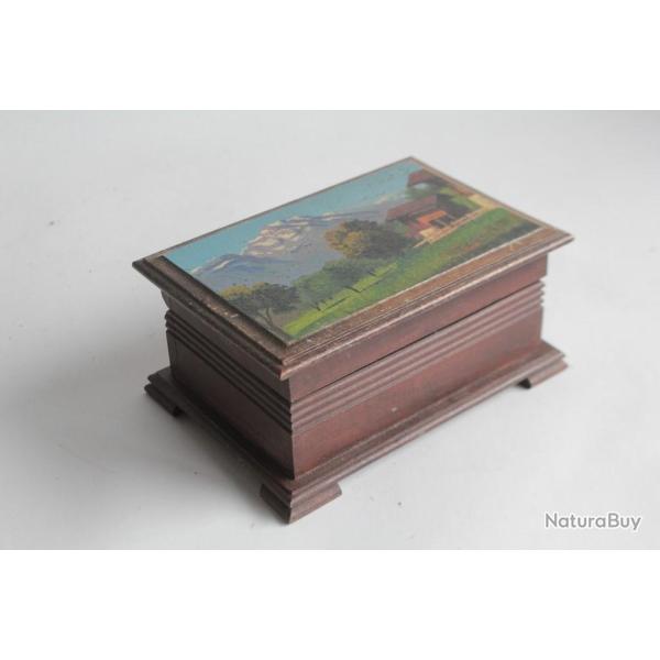 Boite en bois peint paysage Souvenir Montagne Suisse