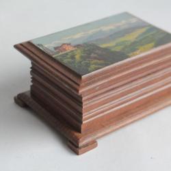 Boite en bois peint paysage Souvenir Montagne Suisse