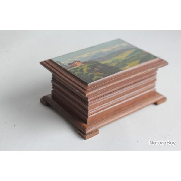 Boite en bois peint paysage Souvenir Montagne Suisse