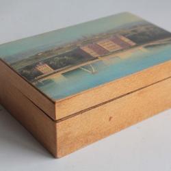 Boite en bois peint paysage Souvenir Alpes Suisse