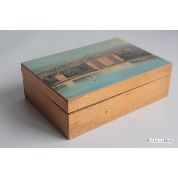Boite en bois peint paysage Souvenir Alpes Suisse