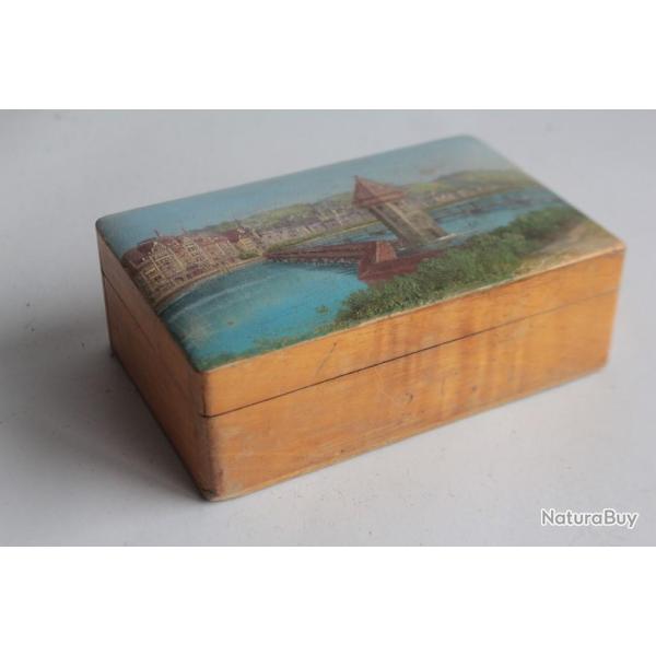 Boite en bois peint paysage Souvenir Lucerne Alpes Suisse