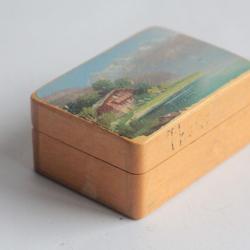 Boite en bois peint paysage Souvenir Alpes Suisse