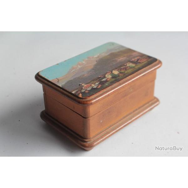 Boite en bois peint paysage Souvenir Champery Alpes Suisse