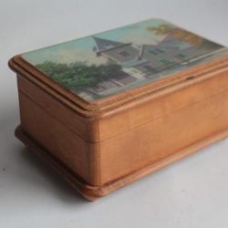 Boite en bois peint paysage Souvenir St Cergue Alpes Suisse