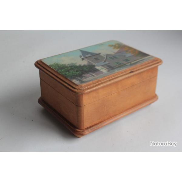 Boite en bois peint paysage Souvenir St Cergue Alpes Suisse