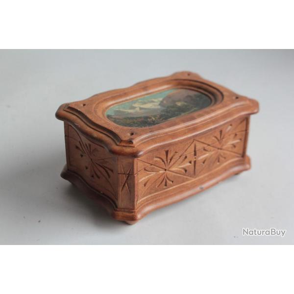 Boite en bois peint paysage Souvenir Montagne Jungfrau Suisse