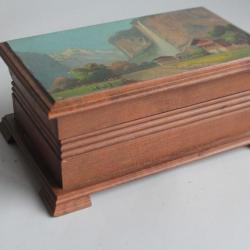 Boite en bois peint paysage Souvenir Montagne Cascade Pissevache Suisse