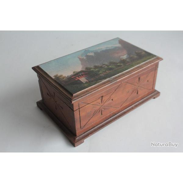 Boite en bois peint paysage Souvenir Grindelwald Alpes Suisse