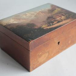 Boite en bois peint paysage Souvenir Montagne Col de Balme Suisse