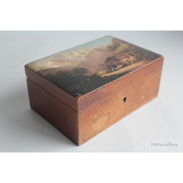Boite en bois peint paysage Souvenir Montagne Col de Balme Suisse