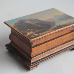 Boite en bois peint paysage Souvenir Montreux Alpes Lac Suisse