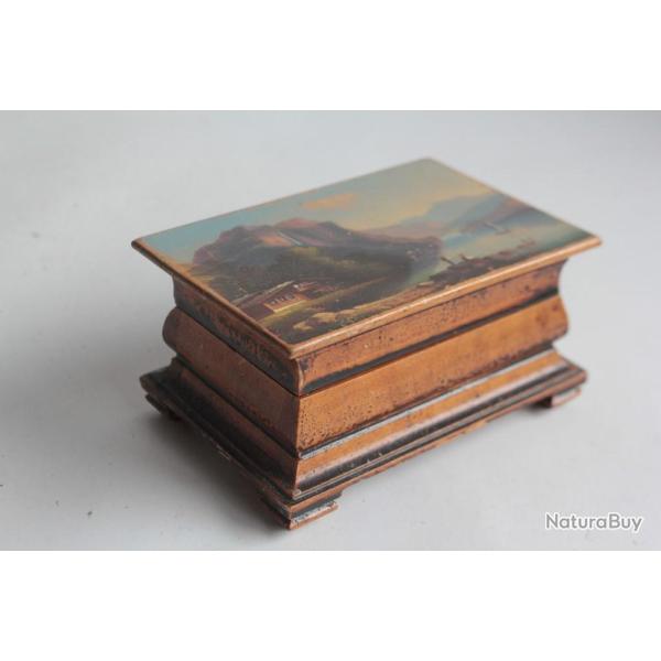 Boite en bois peint paysage Souvenir Montreux Alpes Lac Suisse