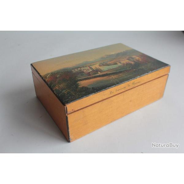 Boite en bois peint paysage Souvenir Thoune Alpes Suisse