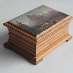 Boite en bois peint paysage Souvenir Montagne Wetterhorn Suisse
