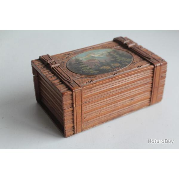 Boite en bois peint paysage Souvenir Montagne Jungfrau Suisse