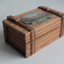 Boite en bois peint paysage Souvenir Flüelen Lac Suisse