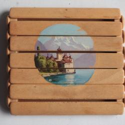 Boite à cigarette bois peint Château Chillon Lac Alpes Suisse