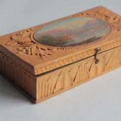 Boite en bois peint paysage Souvenir château de Chillon Alpes Lac Suisse