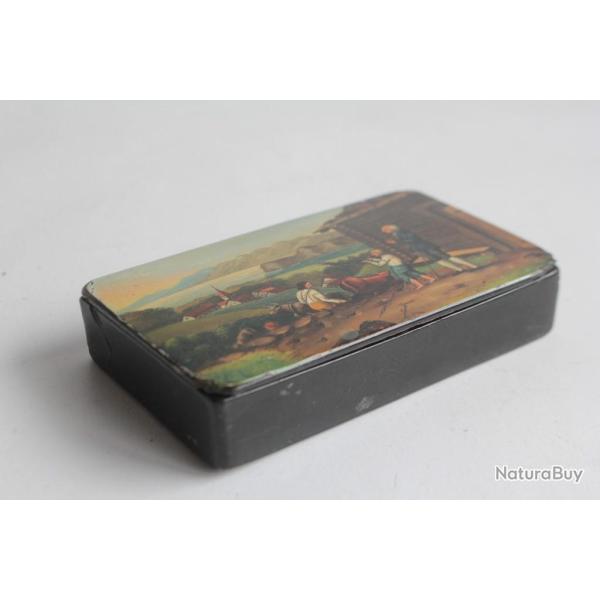 Boite � priser papier m�ch� peint Alpes Suisse XIXe si�cle