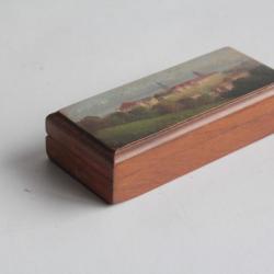 Boite &agrave; timbres bois peint paysage Souvenir Alpes Lac Suisse
