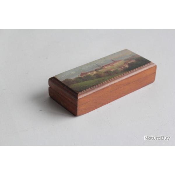 Boite � timbres bois peint paysage Souvenir Alpes Lac Suisse