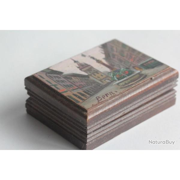 Boite � timbres bois peint Souvenir Berne Suisse