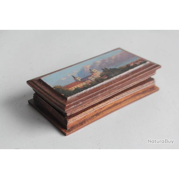 Boite � timbres bois peint paysage Souvenir Alpes Suisse