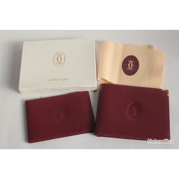 CARTIER Porte-cartes et porte chque cuir bordeaux