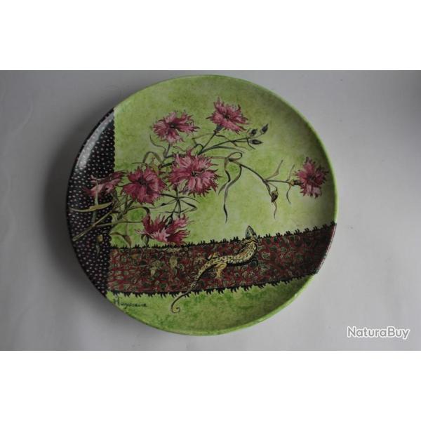 Plat porcelaine peinte H. Teysseire Art Nouveau