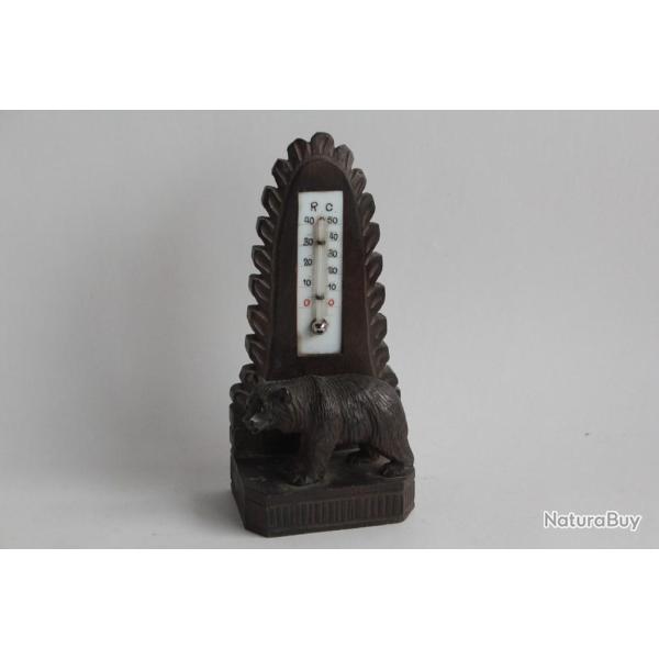 Thermomtre Ours bois sculpt Art populaire Fort Noire