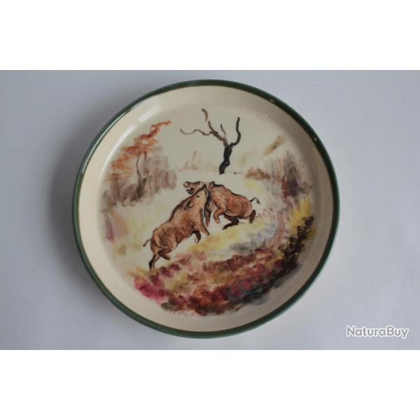 Plat fa�ence Sangliers M.B. Sologne Chasse