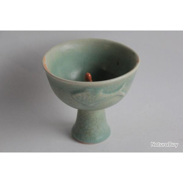Bol � pied c�ramique Poisson Tortue Chine Stem cup