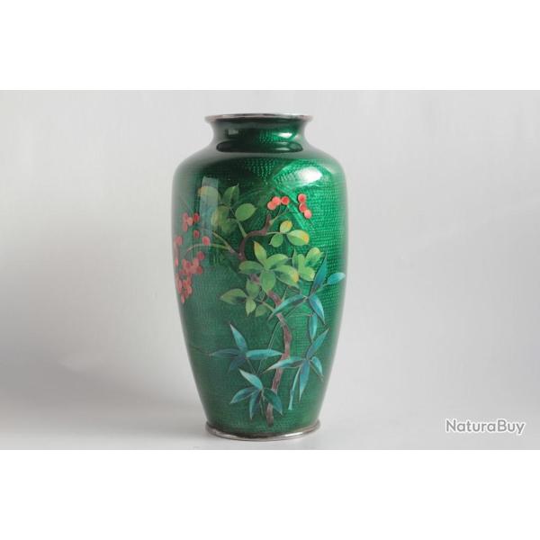 Vase �maux cloisonn�s m�tal argent� Japon
