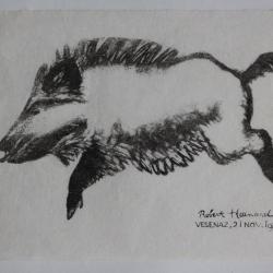 Robert HAINARD Gravure sur bois Sanglier Vésenaz 21 nov 1972