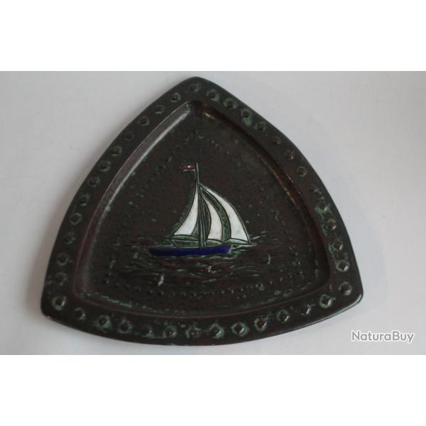 PIERRE CARREL Dinanderie �maill�e Bateau Art d�co