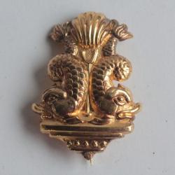 Ancienne broche dauphins étain or