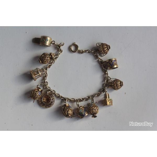 Bracelet Breloques filigrane argent vermeil �maill� Portugal