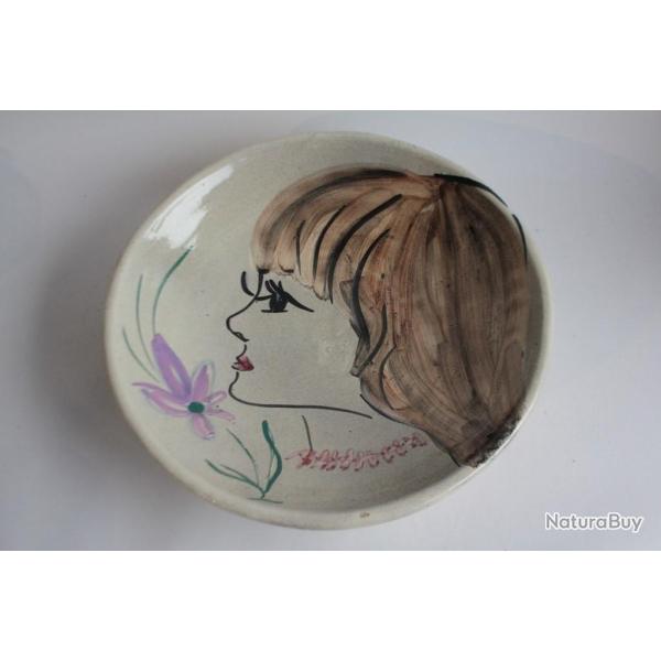 VALLAURIS Coupe c�ramique Visage de Femme