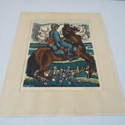 Gravure Henry MEYLAN cavalier militaire estampes militaria