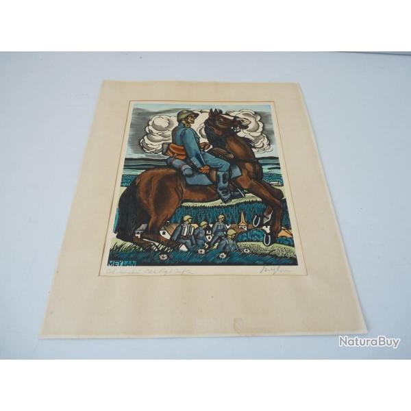 Gravure Henry MEYLAN cavalier militaire estampes militaria